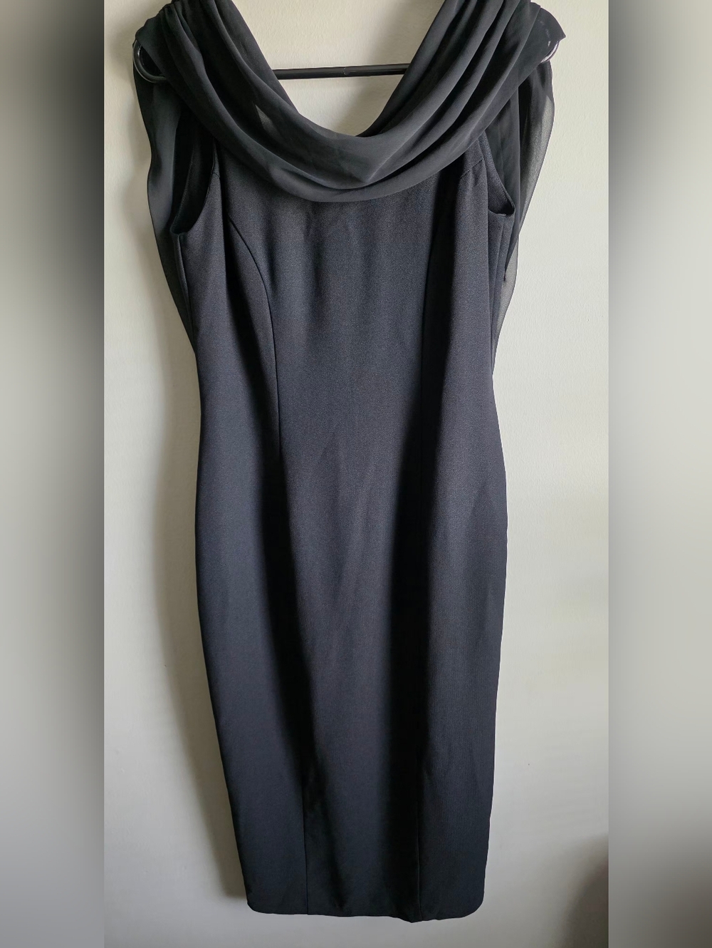 Carole Little Formal Black Cocktail Dress, Draped Chiffon Neckline, Size 4
